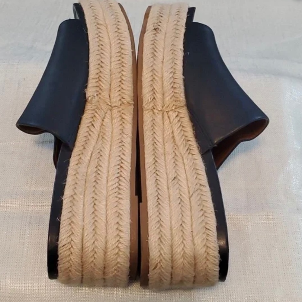 Franco Sarto Leather Platform  Espadrille Sandals Size 7.5 Navy Blue/Tan